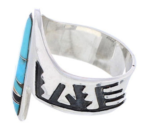 Multicolor Inlay Authentic Sterling Silver Ring Size 8-1/2 EX56679